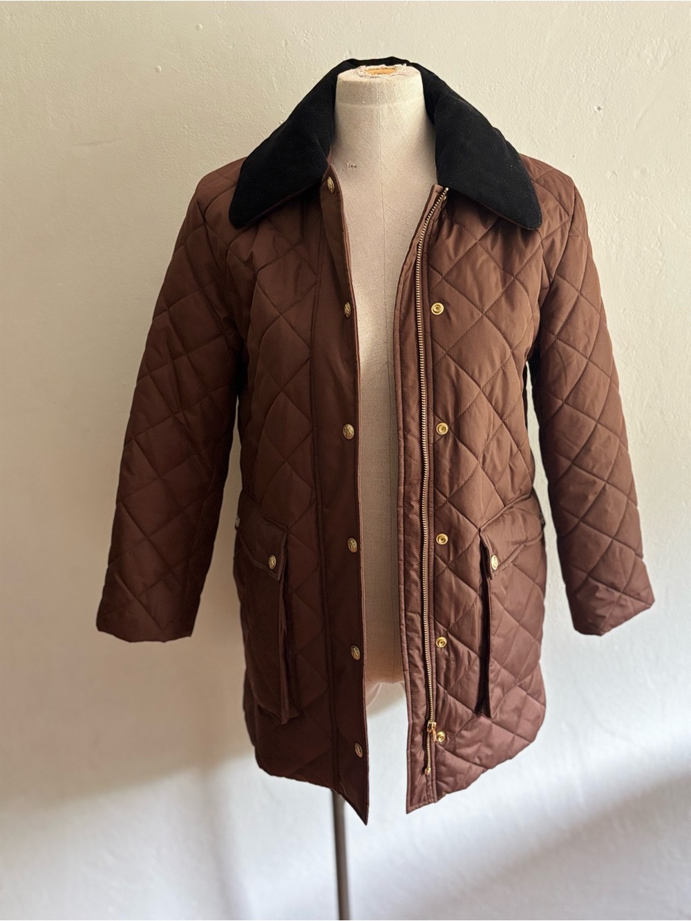 J.CREW Quilted Barn Jacket Brown Black Corduroy Collar Style XSP - Picture 6 of 9
